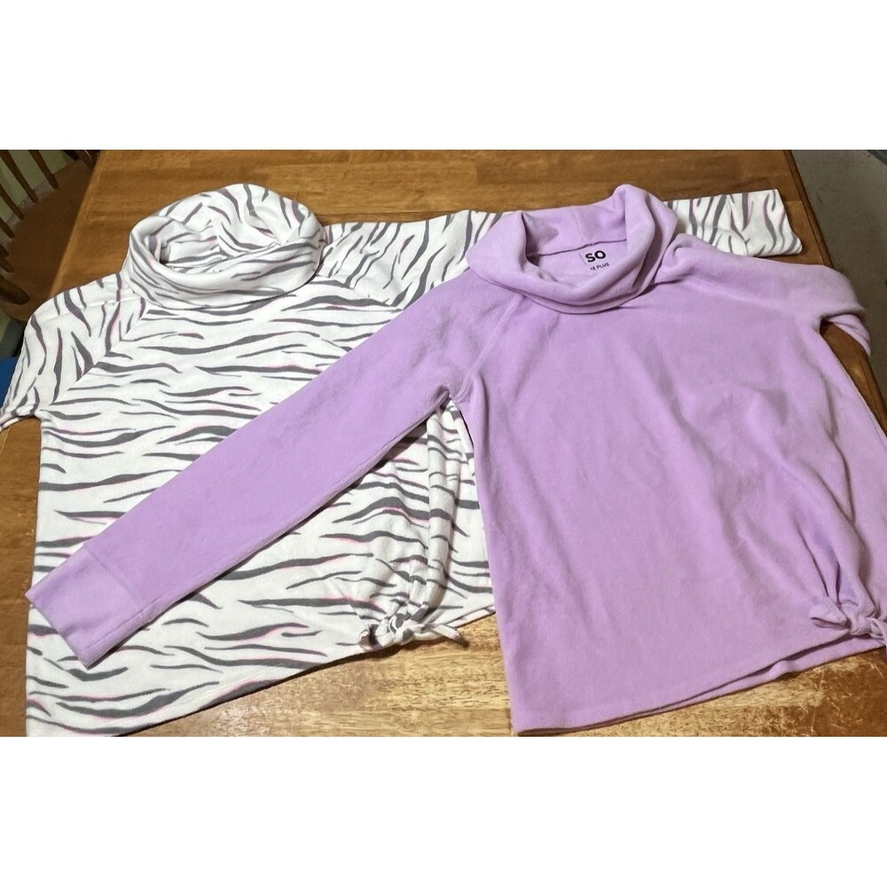 Lot of 2 SO Girls Sz 18 Plus Turtle Neck Fleece Knot Front Pullover Shirt Top